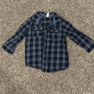 H&M Baby Plaid Button Down Shirt 12-18M Blue Long Sleeve